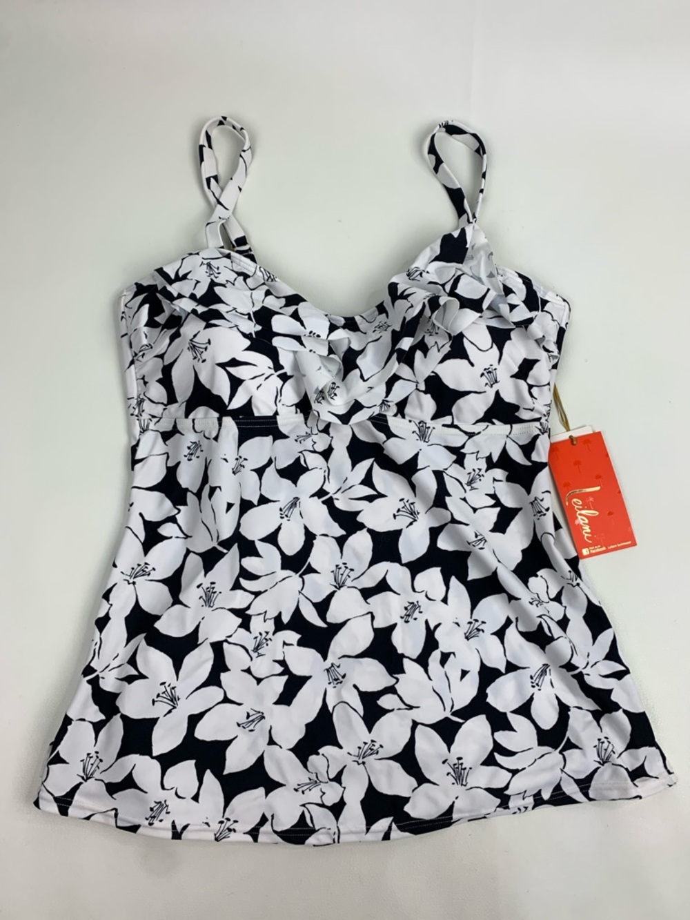 Leilani Black and White Floral Twist-Detail Swimsuit Tankini top Size 16 New NWT